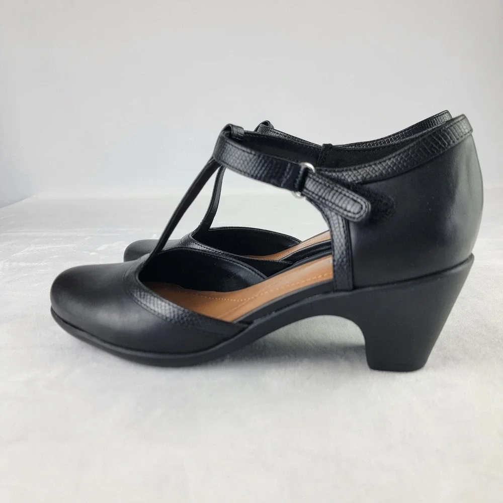 Easy Spirit Cara Black T-Strap Pumps Womens 6.5 M Round Toe Comfort Heels NEW
